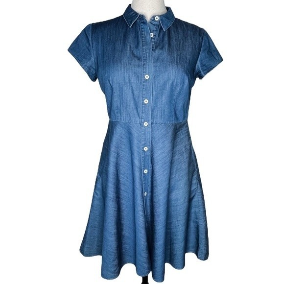 Boden Dresses & Skirts - Boden Denim Chambray Dress sz 6 Petite * Fit & Flare 6P w/ Pockets UK size 10P